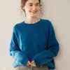 25 Novas Peças de Tricô de Cashmere Feminino com Gola Redonda Espessadas Malhas Tricotadas Soltas Estilo Preguiçoso Suéter Torcido de Outono e Inverno Peças de Tricô de Cashmere