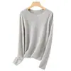 Suéter Furong sin costuras de 26 hilos 100% cachemir puro para mujer, con bordes enrollados, corte holgado, cuello redondo y estilo pullover