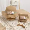 Nuevo Conjunto de Sombrero de Paja y Bolso para Niños de Verano Protector Solar para Exteriores Transpirable Bolso Cruzado de Paja Sombrero de Playa Moderno