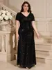 Vestido de Noche Largo Retro Europeo y Americano con Lentejuelas Talla Grande Ajustado