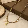 2026 Collar Retro de Cuerda Tejida a Mano con Cuentas de Acero de Titanio para Mujer Diseño de Nicho Estilo Étnico Cadena para Suéter Accesorios de Flor