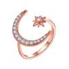 Anillo de Media Luna y Estrella de Venta Caliente de Wish Estilo Europeo y Americano Chapado en Oro de 18K Creativo Exagerado Anillo Abierto de Estrella y Luna