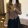 Cárdigan de punto con tira en la solapa y las axilas para mujer en Otoño e Invierno Diseño Coreano Nuevo Estilo Preppy Chaqueta Suéter Ajustada