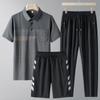 Terno esportivo casual masculino de três peças, meia-idade e idosos, camisa polo de seda gelada, calças de manga curta e secagem rápida, terno masculino respirável para o pai