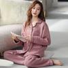 Pijama Sándwich de Algodón Aire para Mujer Otoño e Invierno Algodón Manga Larga Grueso Cálido Tres Capas Acolchado de Algodón Ropa para el Hogar Cubierta