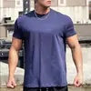 Camiseta Masculina Esportiva de Manga Curta Ombreira Punho Fitness Corrida Treinamento Rolo Muscular Cão de Ferro Irmãos Americano Cor Sólida Tendência