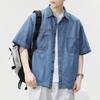Camisa de manga corta estilo japonés retro para hombre, estilo Duffy, de primavera y verano, de mezclilla elegante, holgada y de manga corta.