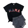 Spot 2023 Nuevo Amazon Día de la Independencia Bandera Americana MAMA Estampado Camiseta Casual de Manga Corta con Cuello Redondo para Mujer