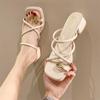 Zapatillas de Verano 2025 de Moda con Puntera Descubierta para Mujer, Sandalias de Playa de Tacón Medio Plano Versátiles y Modernas con Tiras Cruzadas