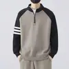 Moletom com Zíper Parcial para Meninos na Primavera e Outono Marca de Moda Americana Solto Juventude Gola Alta Tops Costurados Jaquetas Casuais