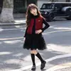 Conjunto de vestido para meninas 2026 novo modelo estiloso para crianças maiores, vestido de princesa com forro de fleece, vestido elegante de tule infantil, roupa de Ano Novo
