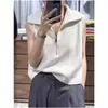 Chaleco de punto de lana 100% para mujer, sin mangas, con solapas, media cremallera, estilo retro, suelto, casual, artístico