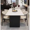 Conjunto moderno minimalista de mesa de comedor y sillas de color sólido tipo pizarra para casas pequeñas, combinación rectangular de mesa de comedor y sillas estilo italiano