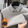 Suéter Masculino Falso Duas Peças com Forro de Lã, Novo Estilo de Inverno para Homens de Meia-Idade, Suéter Básico de Malha com Manga Longa, Espesso e Quente