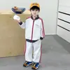 Ropa para niños, conjunto deportivo a rayas para primavera y otoño, estilo coreano, conjunto casual guapo de dos piezas para niños, ropa de bebé, comercio exterior