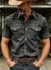 Camisa de Hombre Nueva con Estampado Digital, Cuello Solapa, Manga Corta, Doble Bolsillo, Corte Holgado Casual Simple de Moda Estampada