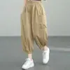 Calça Cropped de Algodão Perna Larga plus size Feminina Emagrecedora Hallen Calças Tendência Verão 2024 Novo Cintura Alta Bloomers
