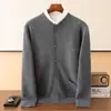 Chaqueta de Lana Pura Juvenil para Otoño e Invierno Cárdigan de Lana Grueso con Cuello Semi Alto Suéter de Lana Tejido Casual de Negocios para Hombre