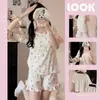 Pijama Feminina Verão 2025 Nova Manga Curta Fina Doce Renda Verão Casual Vestível Roupa de Casa Conjunto