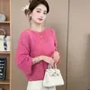Suéter tejido de punto pullover de cuello redondo y manga larga, hilo colorido de alta resistencia, estilo francés, suéter suave y acogedor para mujer, suéter casual multicolor mixto para primavera y otoño 2026