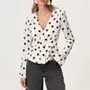 Blusas de Mujer de Lunares Modernas y Elegantes, Camisetas tipo Cárdigan Sexy de Cuello V Fruncidas Ajustadas al Cuerpo al por Mayor