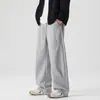 Calça de moletom cinza, com caimento solto e perna larga, para homens, primavera e outono, calça casual com cordão solto, calça esportiva, estilo casual de perna reta, calça versátil