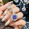Anillo de Flor de Girasol Simple Elegante Colgante Kunzita Rosa Zircón Fluorescente Cambio de Color Corte Cielo Estrellado de 5 Quilates para Mujer