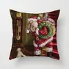 Funda de almohada creativa navideña estilo caricatura pintada a mano Funda de cojín decorativa de árbol de Navidad, trineo, Papá Noel