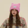 Fábrica de Gorros de Punto de Poliéster Venta al por Mayor Otoño e Invierno Orejas de Gato Lindas Color Sólido Gorro de Lana Tejido Gorro de Lana Caliente para Mujer