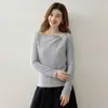 Suéter de tricô com design de cadarço e gola redonda, estilo simples, feminino, caimento justo, suéter pullover, top emagrecedor com toque de alta costura francesa