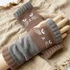 Guantes de Punto Cálidos y de Moda para Mujer de Otoño e Invierno, Guantes Cálidos para Exteriores de Medio Dedo con Hilo Acrílico y Diseño de Bloques de Color, Transfronterizo