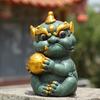 Lindos adornos para mascotas de té de piedra de arena verde dorado de Pixiu de la suerte, decoraciones creativas para el hogar, la sala de estar y el escritorio, que pueden criar té para jugar.
