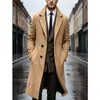 2026 Abrigo de Lana de Longitud Media para Hombre Transfronterizo Otoño-Invierno, Elegante Gabardina de Lana de Corte Ajustado con Cuello de Solapa