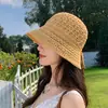 Sombrero de Punto Transpirable Calado Estilo Coreano para Mujer, Sombrero de Pescador Versátil para Adelgazar el Rostro con Cierre, Protección Solar para Primavera y Verano