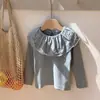 Outono Bebê Renda Gola Babado Camiseta Básica Princesa Bebê Manga Longa Camiseta Top para Meninas Moda Roupa Íntima Feminina