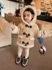 Abrigo de invierno para niña con botones de cuerno, orejas de oso y capucha, hecho de piel sintética, talla 26, lindo y a prueba de viento, abrigo cálido para niños