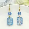 Brincos Quadrados de Vidro com Rosa Estilo Nacional Chinês Novo com Design de Relevo Vintage, Brincos Elegantes e Versáteis