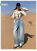 Jeans Novo Branco de Cintura Alta Wide Leg Outono 2026 com Bolsos Traseiros Únicos para Mulheres, Calças Retas Soltas Emagrecedoras de Comprimento Total