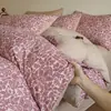 Juego de Cuatro Piezas de Jacquard Vintage Original Lino Lavado Lino Hilo Arrugado Algodón-Lino Estampado Juego de Ropa de Cama para Dormitorio