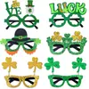 Gafas de Trébol Irlandés St. Decoraciones para Fiesta del Día de San Patricio Accesorios para Fotos Sombrero de Copa Dorado y Verde Marcos para Gafas