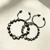 Pulseira de Contas de Meteorito de Obsidiana Prateada Natural Longma para Homens e Mulheres, Pulseira Única de Corda Trançada Retro de Nicho em Novo Estilo Chinês