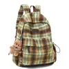 Yx Mochila Escolar Xadrez de Lã Retrô Feminina 2026 Outono e Inverno Novo Estilo Mochila Diária para Viagem Mochila para Alunos do Ensino Médio e Universitário