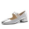 Novedad Primavera Verano 2026 Zapatos de Cristal para Mujer con Pedrería, Zapatos Mary Jane de Tacón Medio Grueso, Zapatos Pequeños de Cuero Estilo Coreano al por Mayor