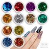 Sequins de unha de 12 cores quentes transfronteiriças, pó de glitter, joias de unha com gradiente a laser, acessórios para unha DIY
