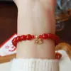 Pulseira de Ágata Vermelha Natural para Mulheres, Contas de Feijão de Acácia, Pulseira de Contas de Transferência, Pingente do Ano Zodiacal Ano Brilhante do Cavalo Joia de Mão