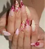 Novas Unhas Postiças de Comércio Exterior 30 Peças Design de Flor em Relevo Estéreo Dia dos Namorados Francesas Amêndoa Usáveis Atacado