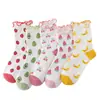 Meias da Moda Estilo Coreano para Mulheres com Meias de Cano Médio com Borda de Cogumelo, Meias de Cano Médio Fofas de Frutas, Meias de Algodão Fofas Estilo Japonês com Desenhos Animados para Mulheres