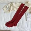 Meias de Lã Outono e Inverno Acima do Joelho Femininas Agulha Dupla Cor Sólida Listra Vertical Quente Cano Longo Meias Empilhadas Maillard Visual Slim