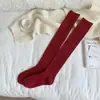 Calcetines de Lana Youjiaxiu Otoño e Invierno por Encima de la Rodilla para Mujer, Color Sólido de Doble Aguja Raya Vertical Cálido Tubo Largo Holgados