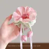 Scrunchie de Laço Doce Flor Tulipa Estilo Coreano para Crianças Meninas, Prendedor de Coque, Acessório de Cabelo para Meninas